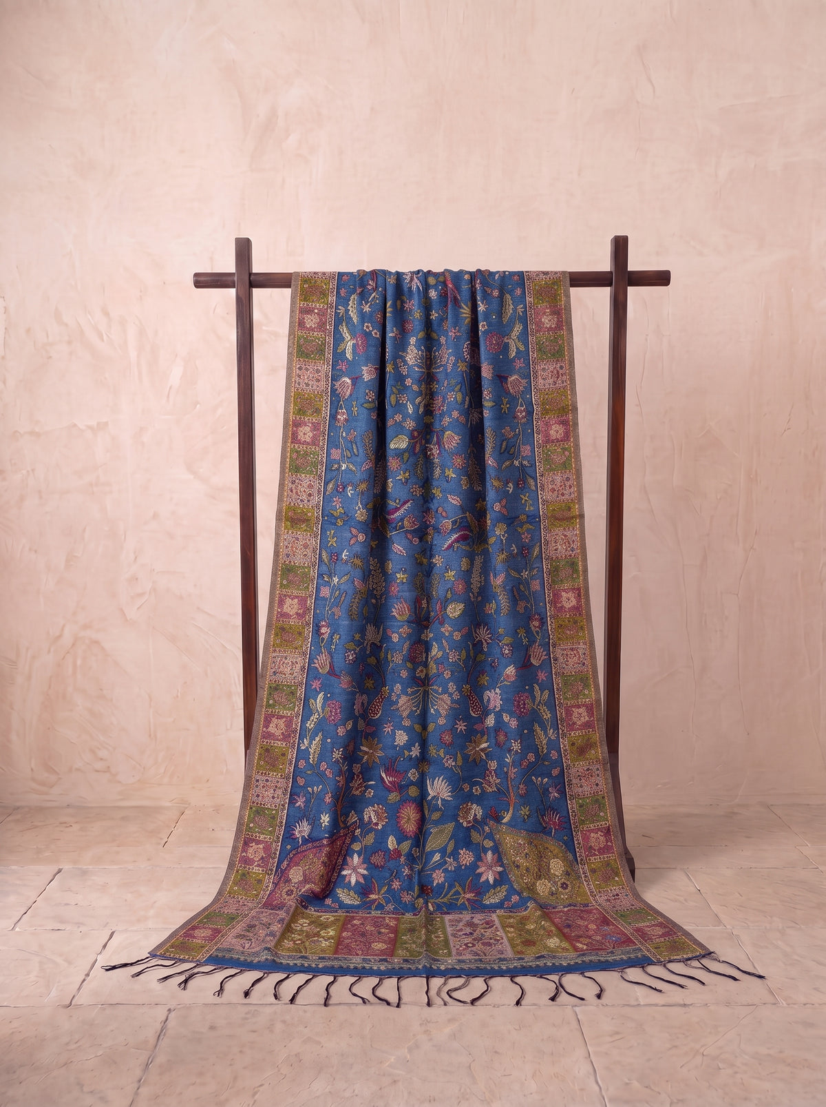 Blue Floral Silk Kaani Scarf