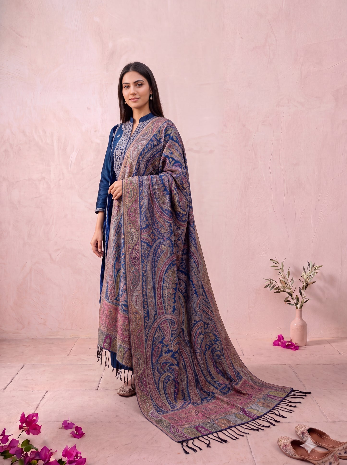 Royal Blue Silk Kaani Dupatta