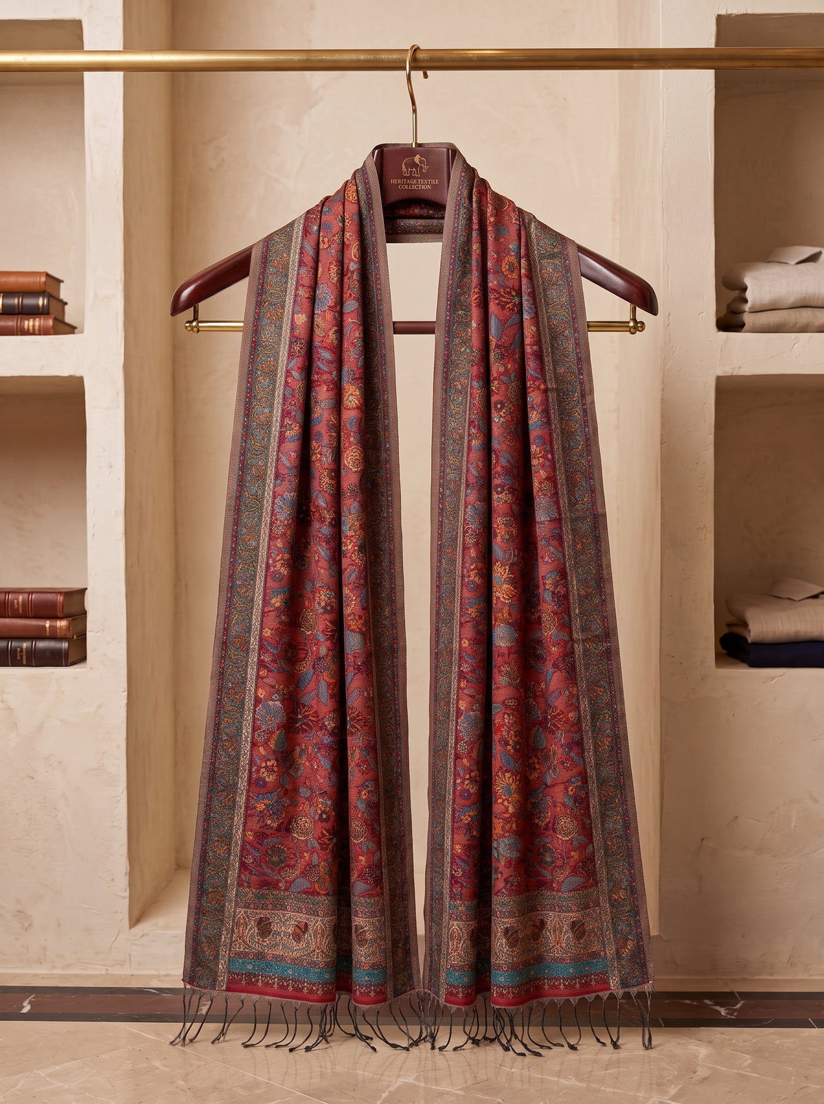 Terracotta Floral Silk Kaani Scarf