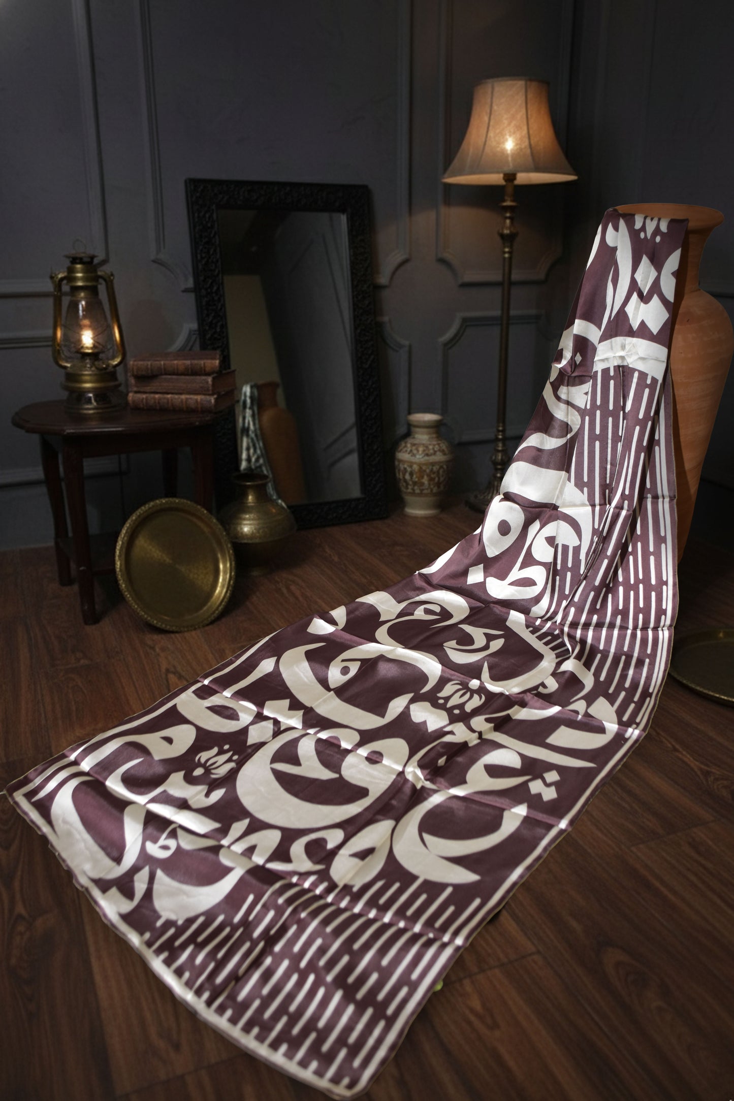 Manto Deep Maroon & Cream Calligraphy Scarf
