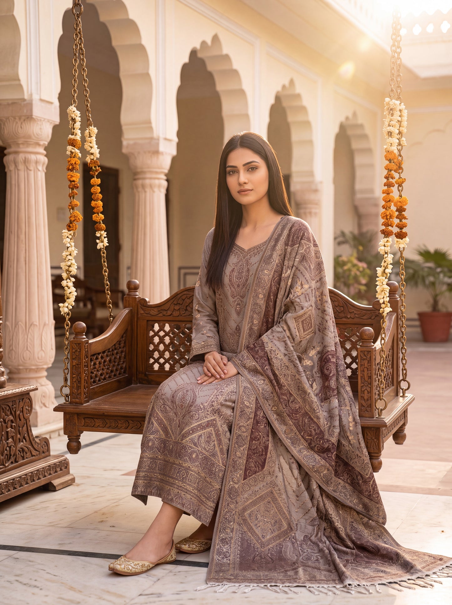 Brown Silk Kaani Suit