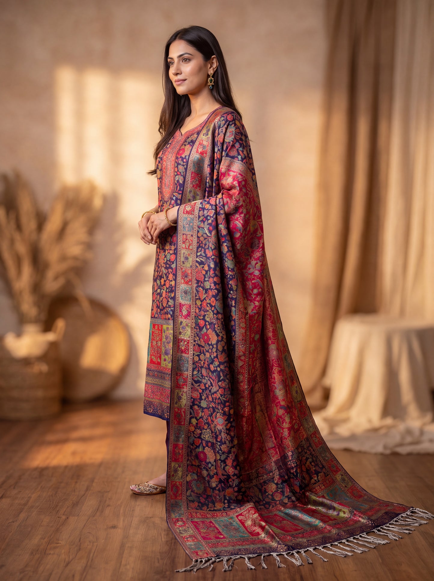 Navy/Purple Silk Kaani Suit