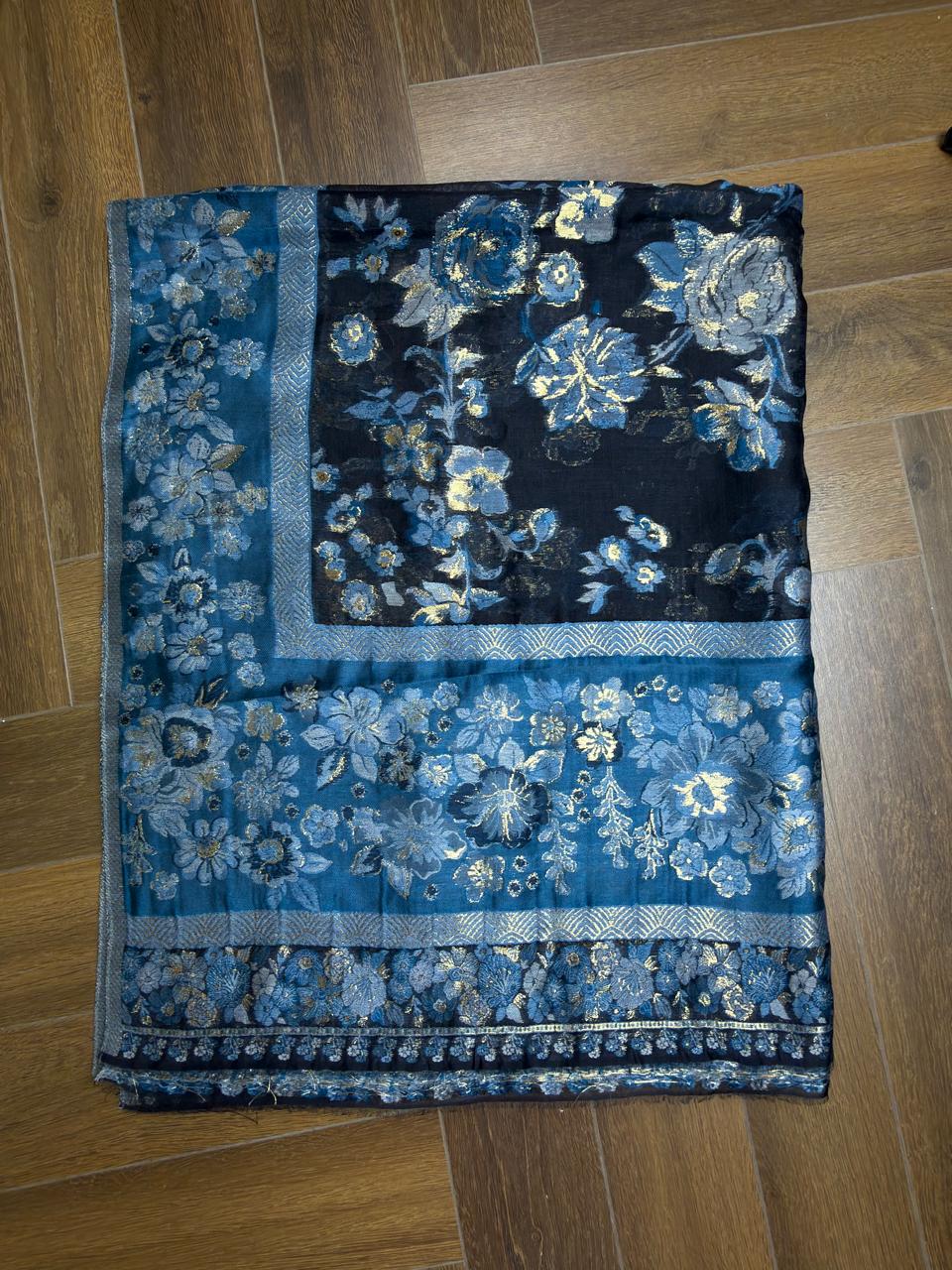 Midnight Blue & Gold Silk Kaani Dupatta