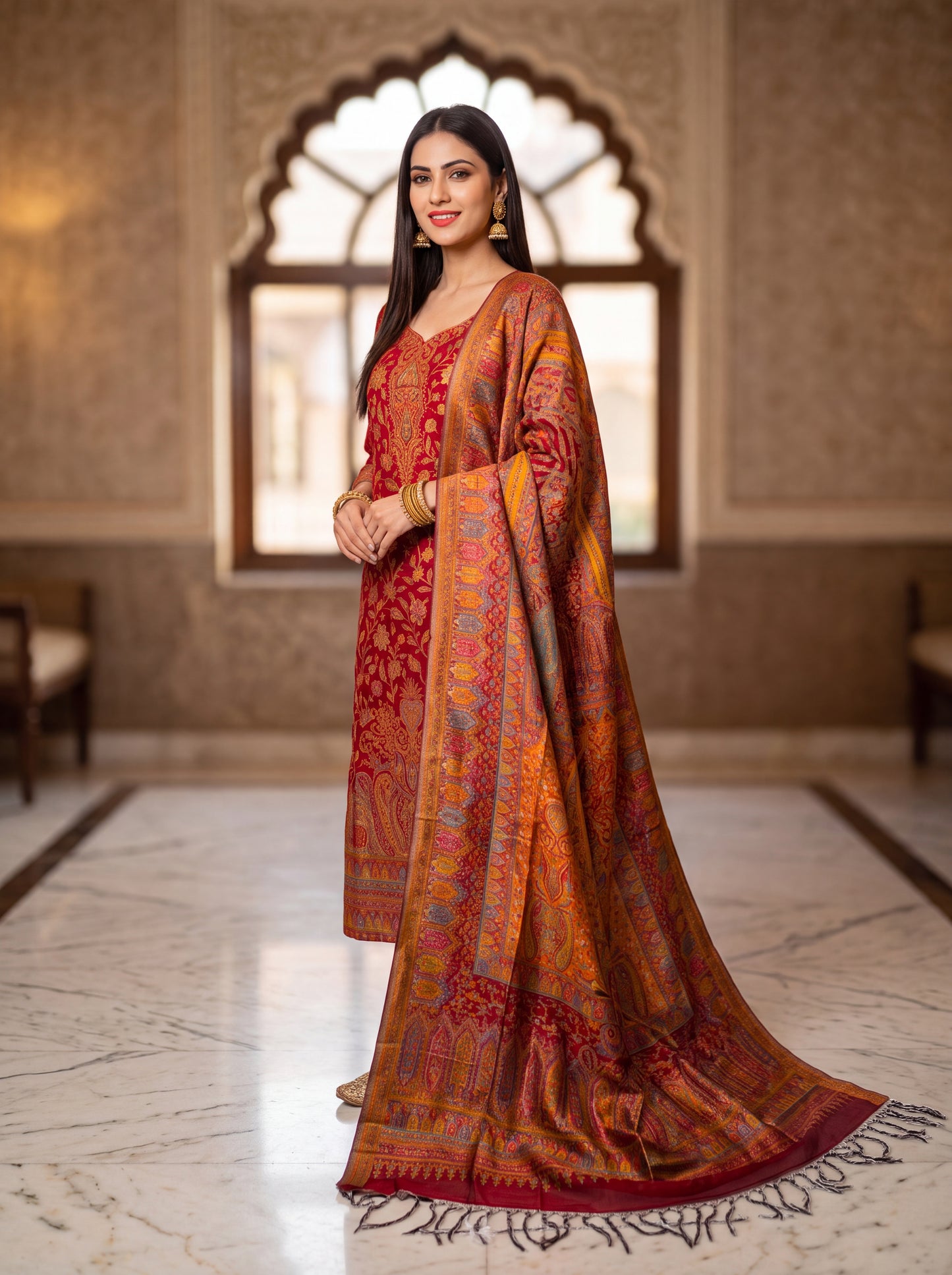 Red Silk Kaani Suit
