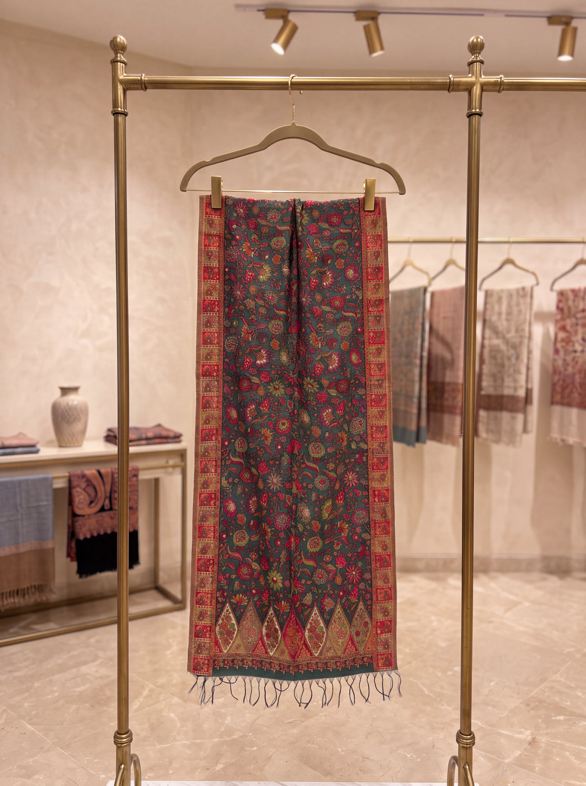 Green Floral Silk Kaani Scarf