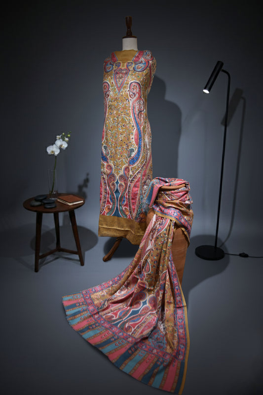 Mustard-Gold Kalamkar Suit