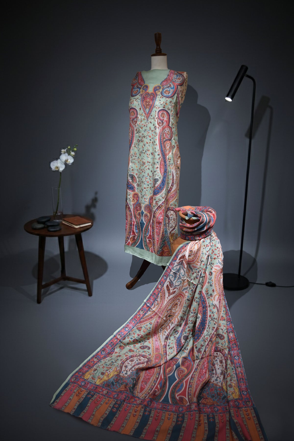 Pastel Mint-Green Kalamkar Suit