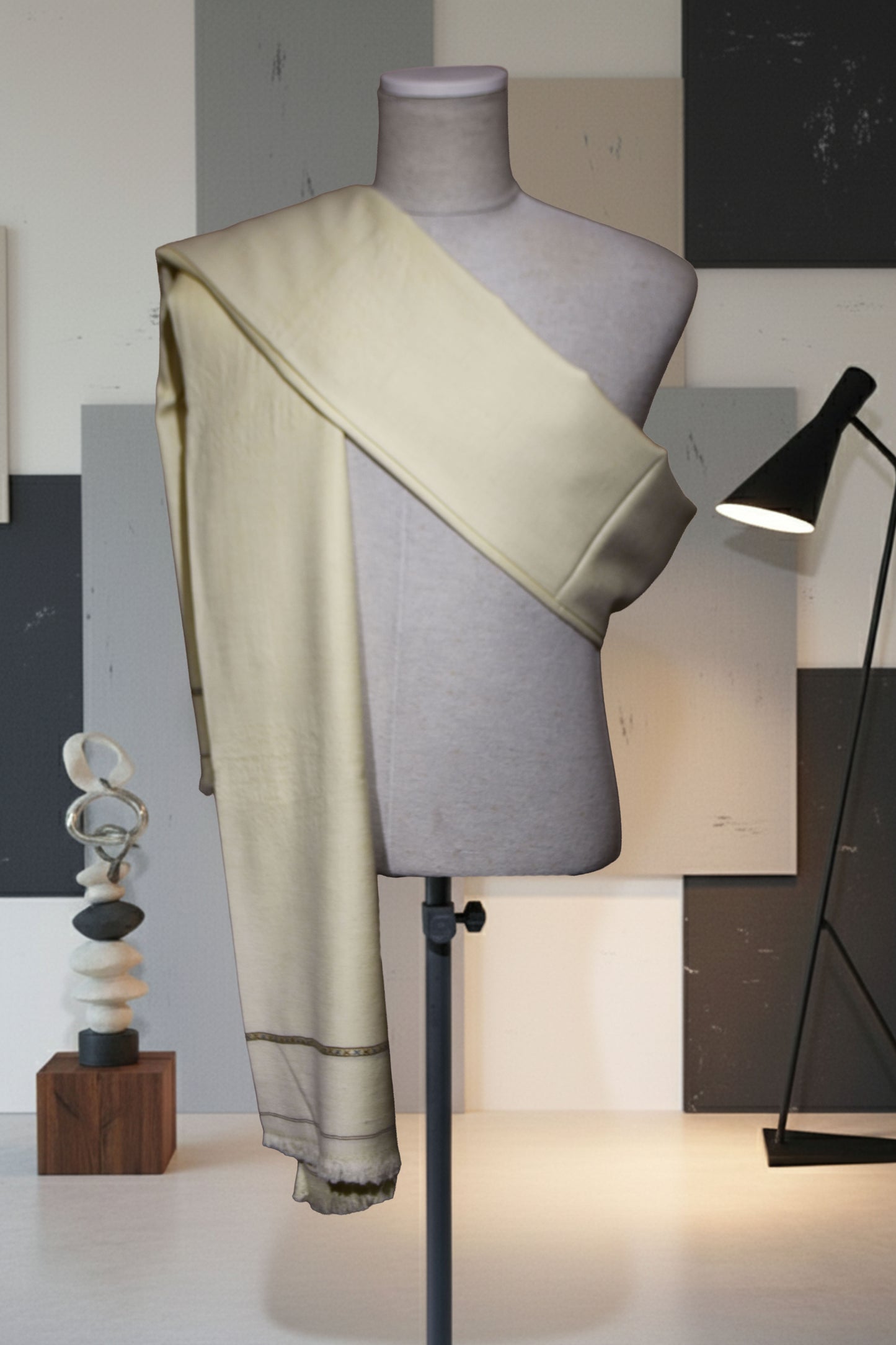 Classic Off-White Men’s Wool Shawl