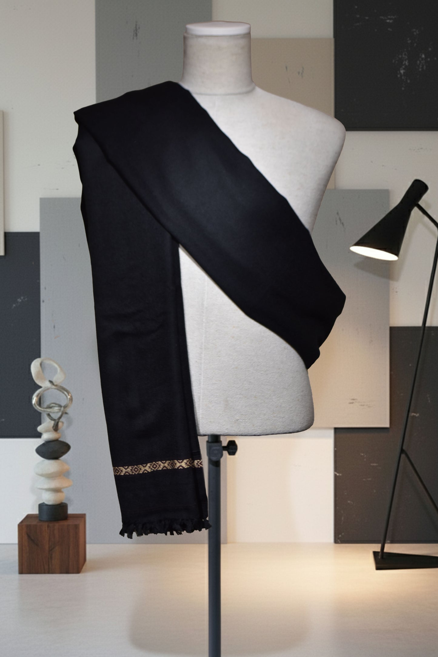 Classic Jet Black Men’s Wool Shawl