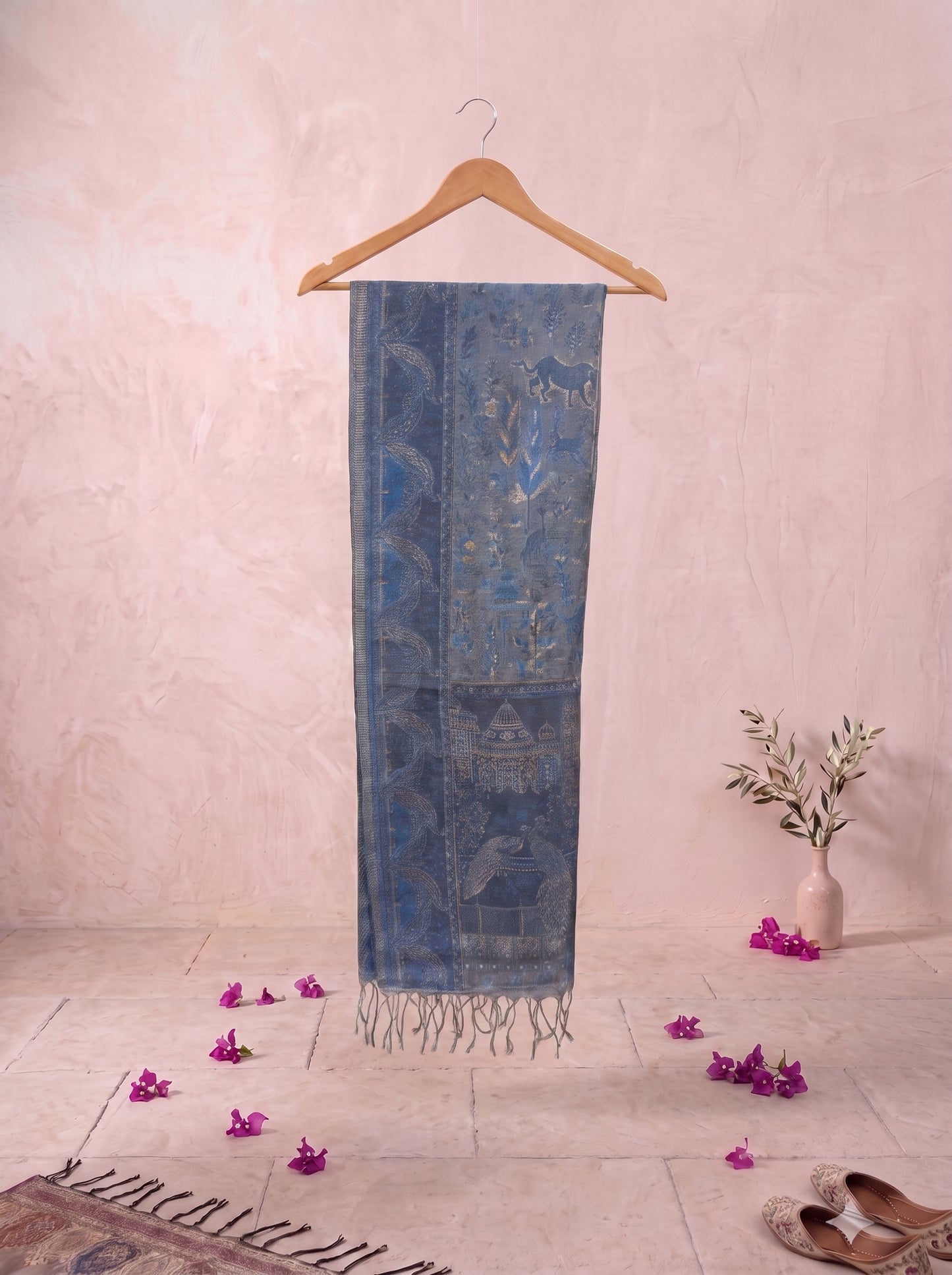 Slate Blue Silk Kaani Dupatta