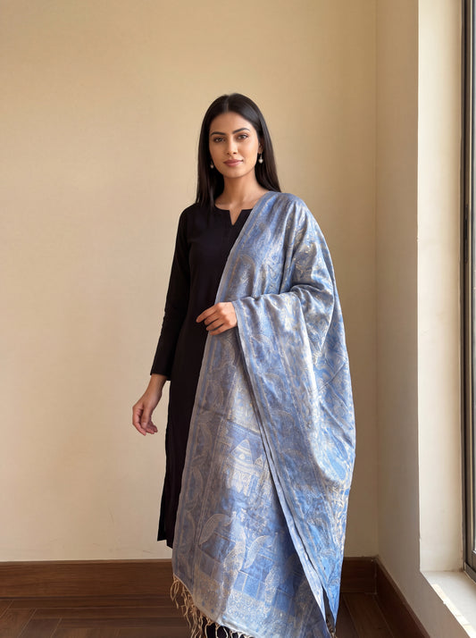 Slate Blue Silk Kaani Dupatta