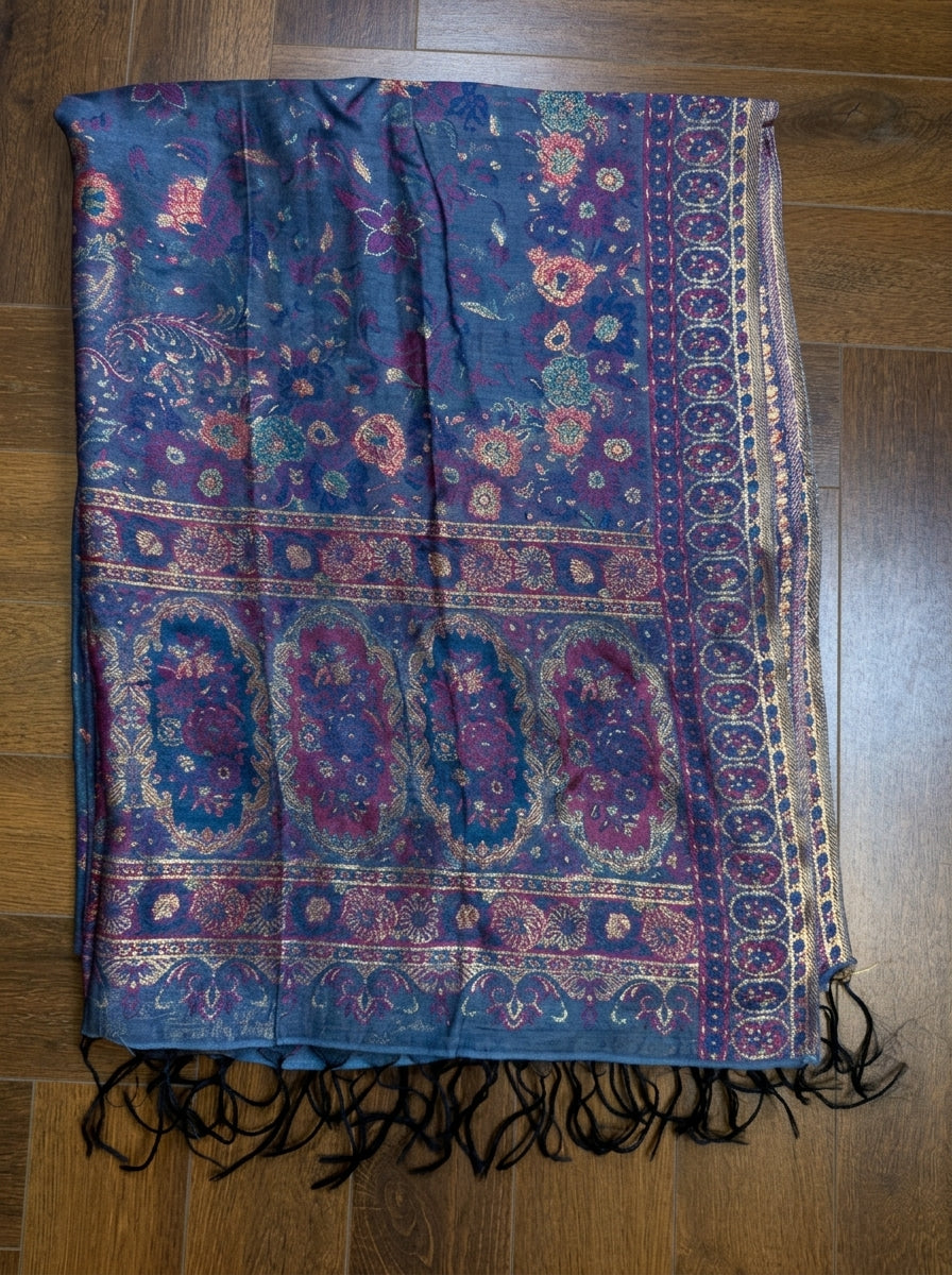 Midnight Blue & Gold Silk Kaani Dupatta