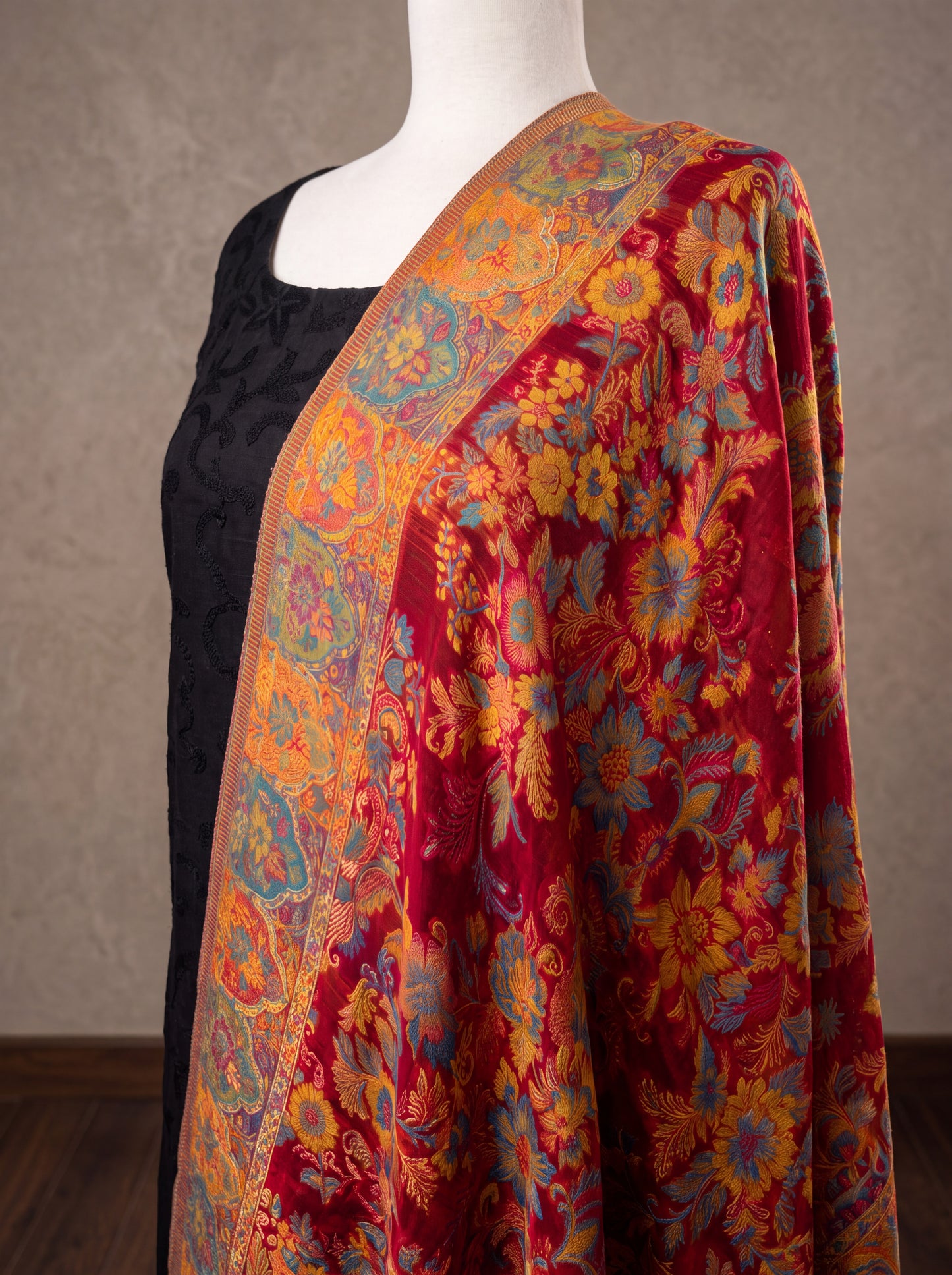 Crimson Red Silk Kaani Dupatta