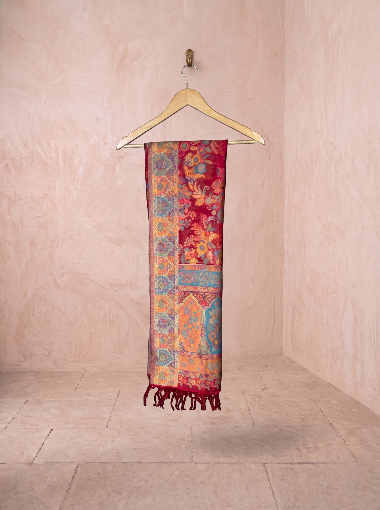 Crimson Red Silk Kaani Dupatta