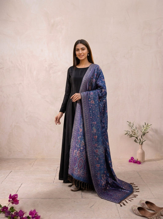 Midnight Blue & Gold Silk Kaani Dupatta