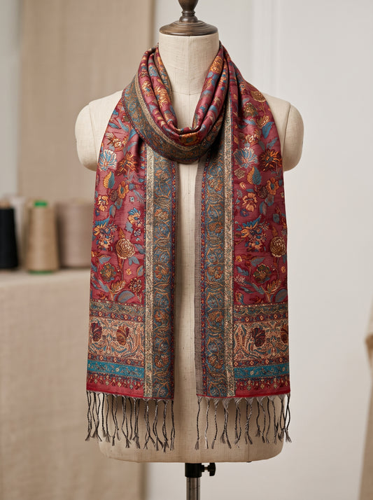 Terracotta Floral Silk Kaani Scarf