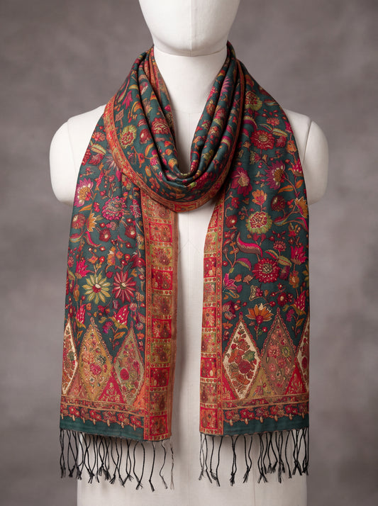 Green Floral Silk Kaani Scarf