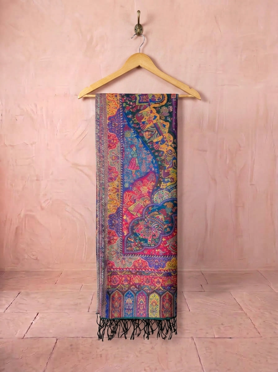 Jewel-Toned Royal Mughal Silk Kaani Dupatta