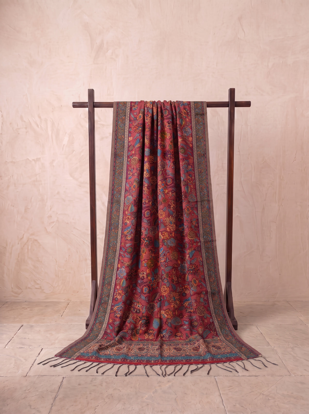 Terracotta Floral Silk Kaani Scarf
