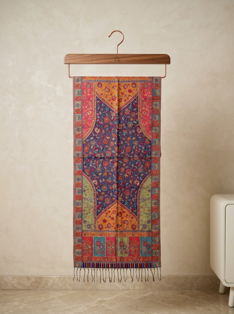 Jewel-Tone Floral Silk Kaani Scarf