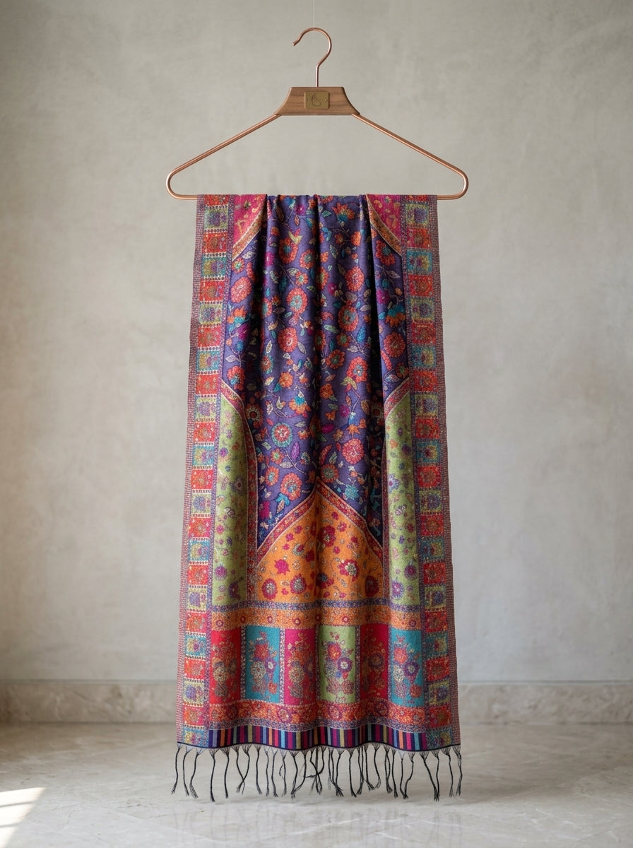 Jewel-Tone Floral Silk Kaani Scarf