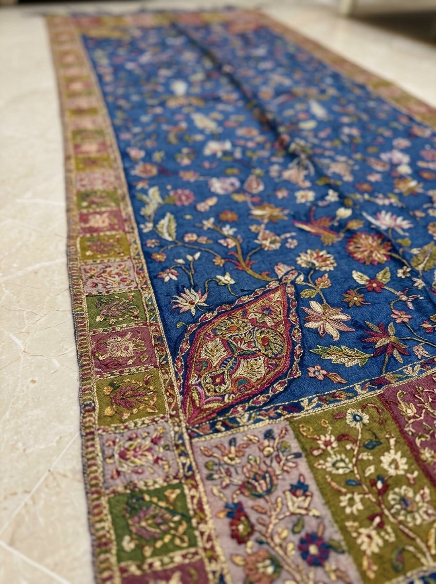 Blue Floral Silk Kaani Scarf