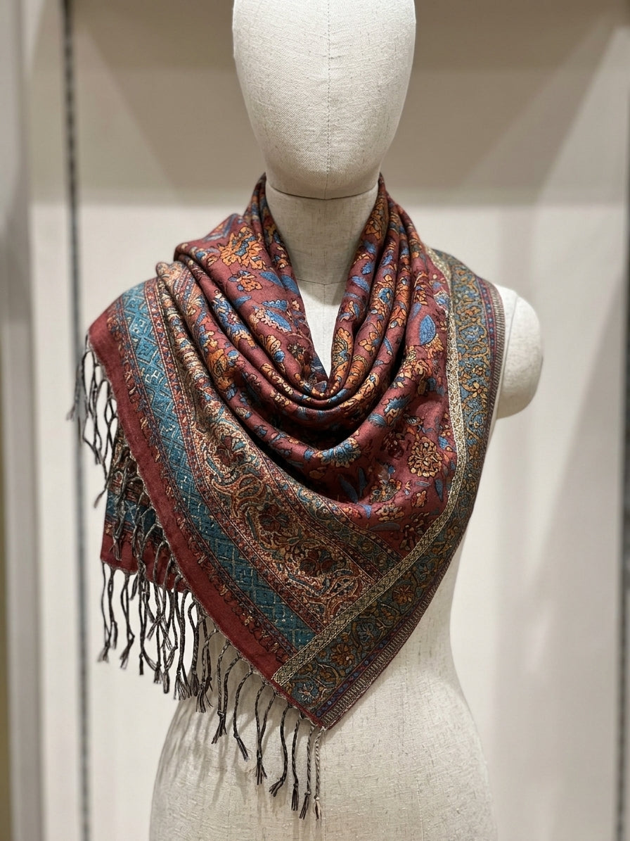 Terracotta Floral Silk Kaani Scarf