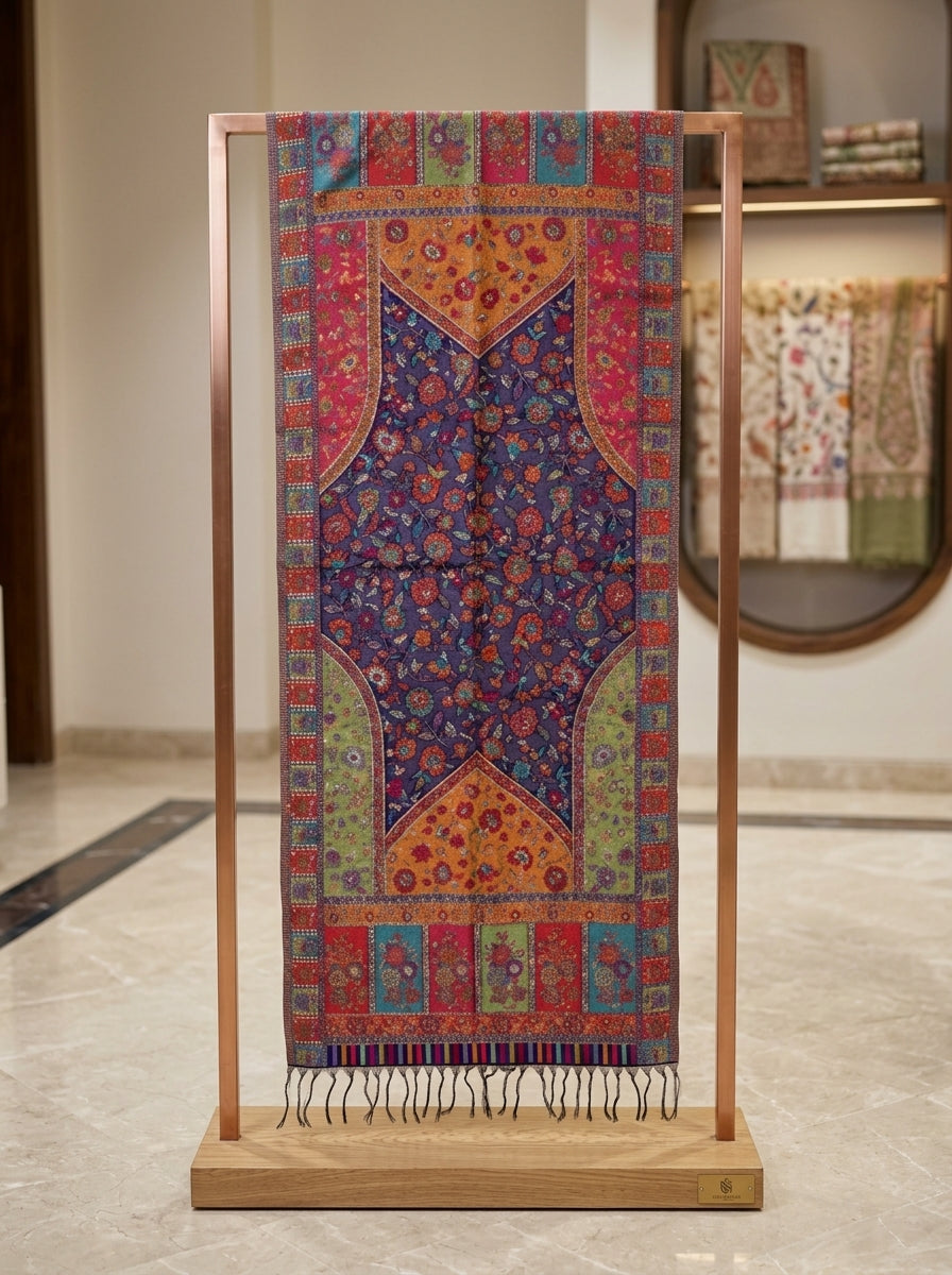 Jewel-Tone Floral Silk Kaani Scarf