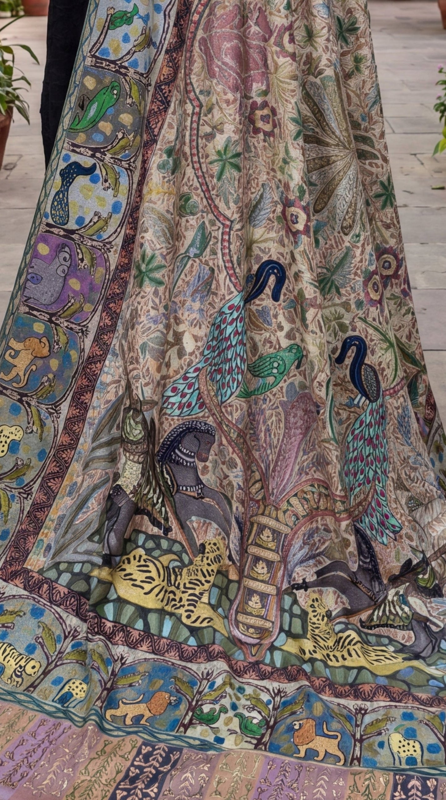 Kalamkari Shikargah Embroidered Shawl