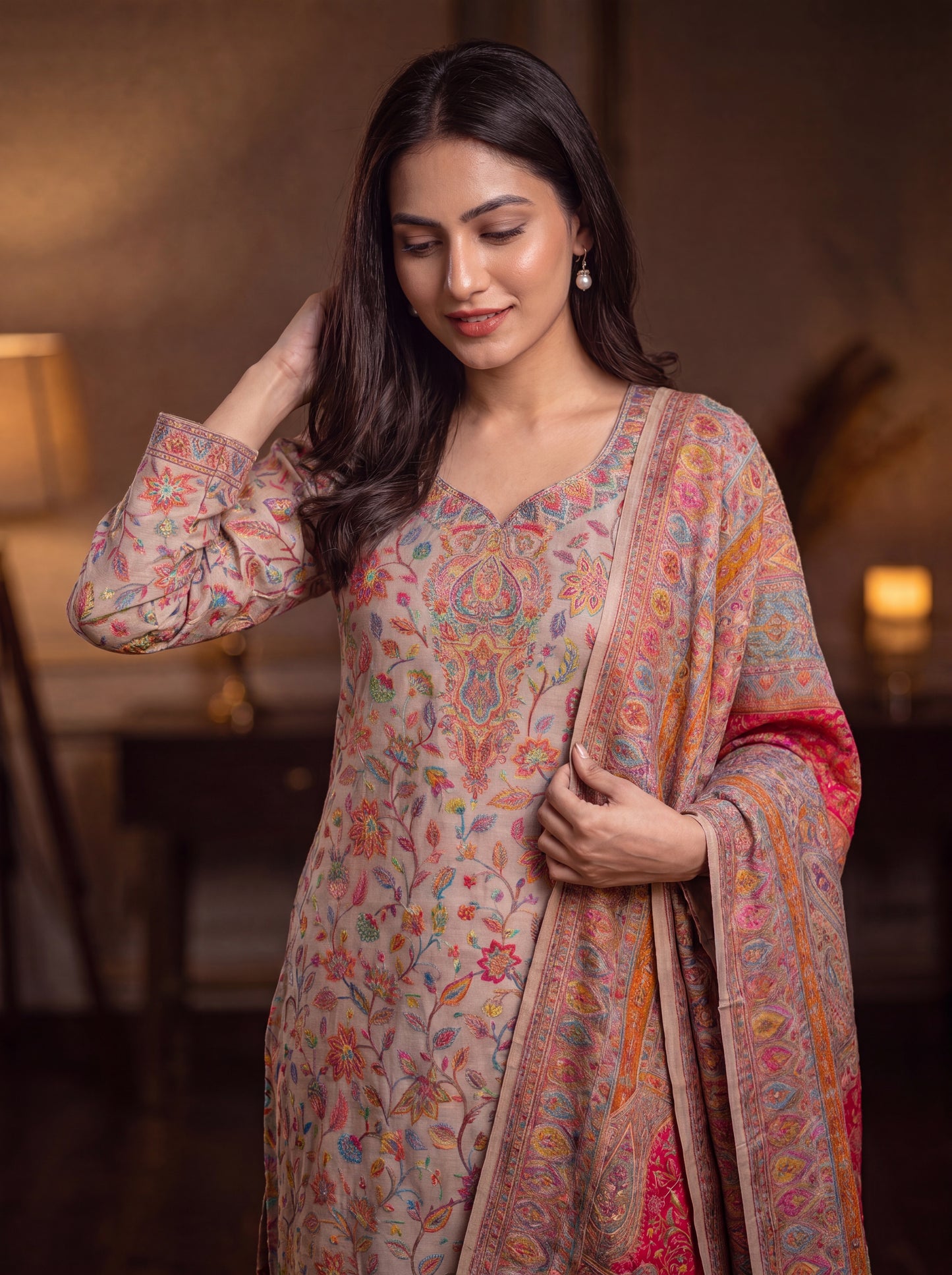 Dusty Pink Silk Kaani Suit