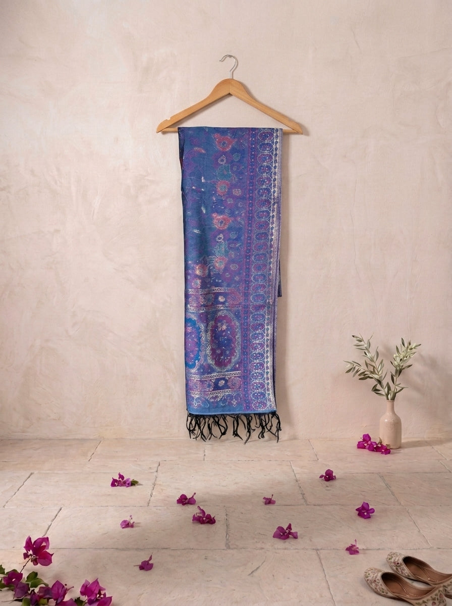 Midnight Blue & Gold Silk Kaani Dupatta