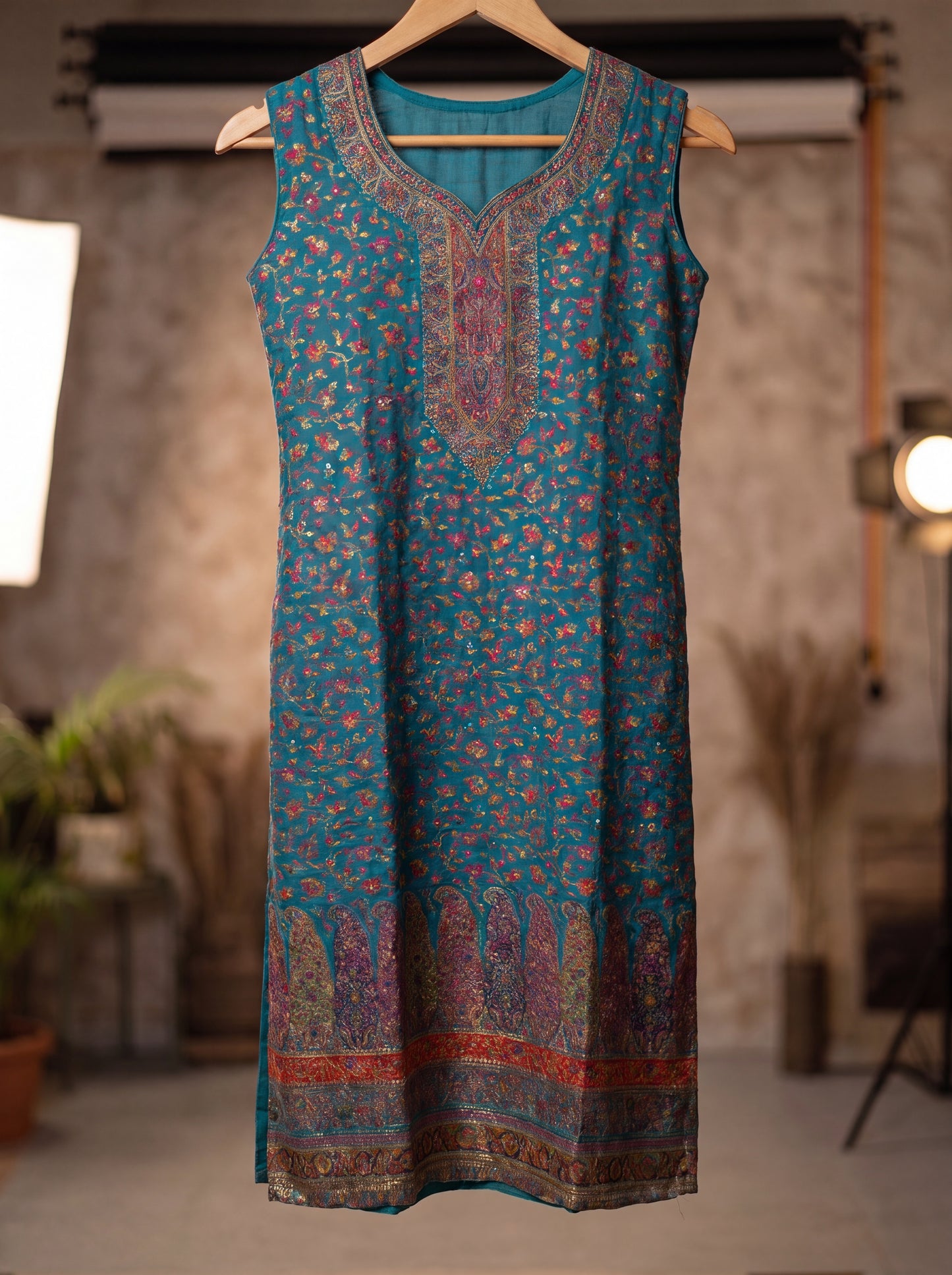 Teal Silk Kaani Suit