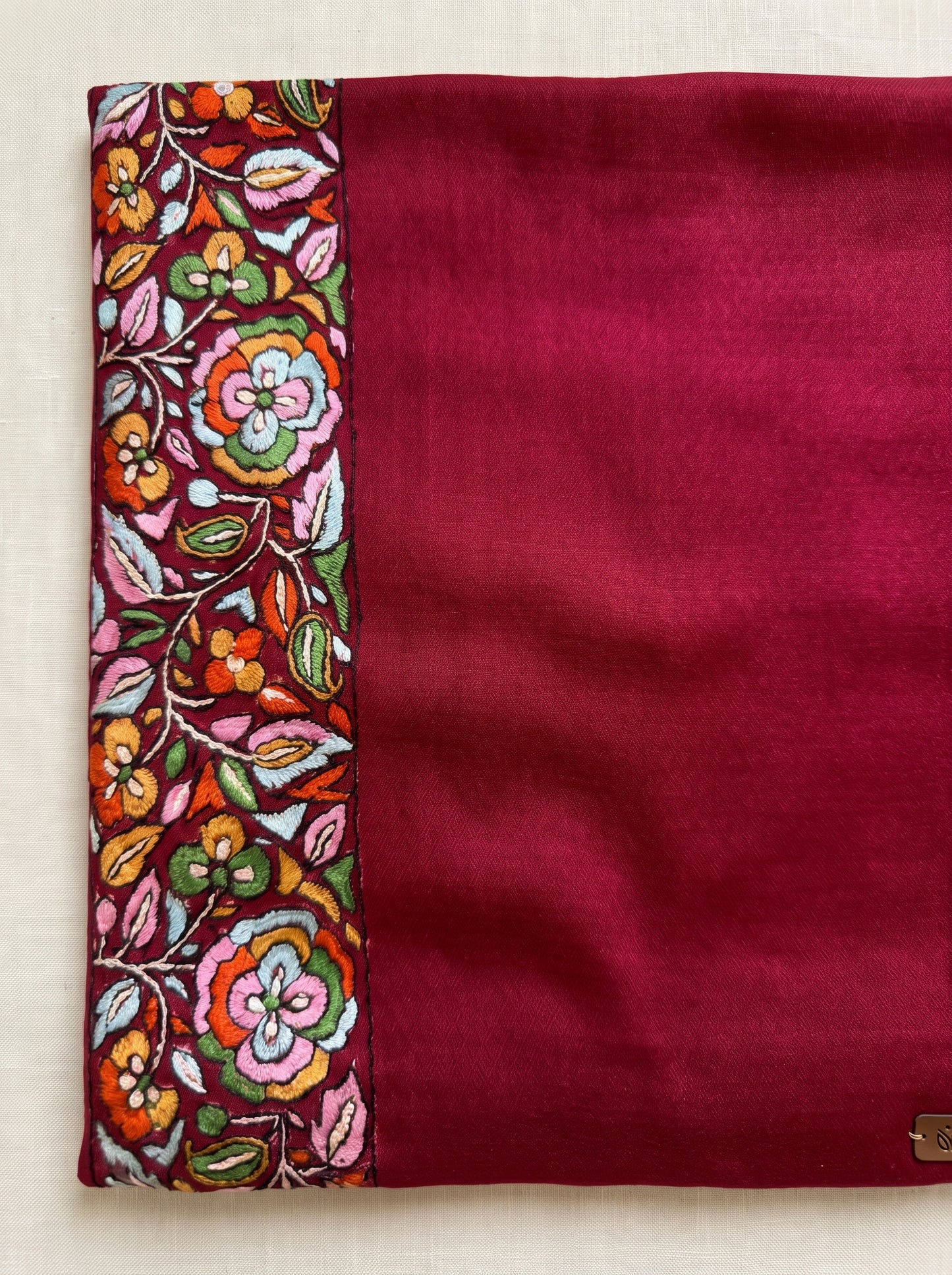 Maroonish Pink Pashmina Embroidered Shawl