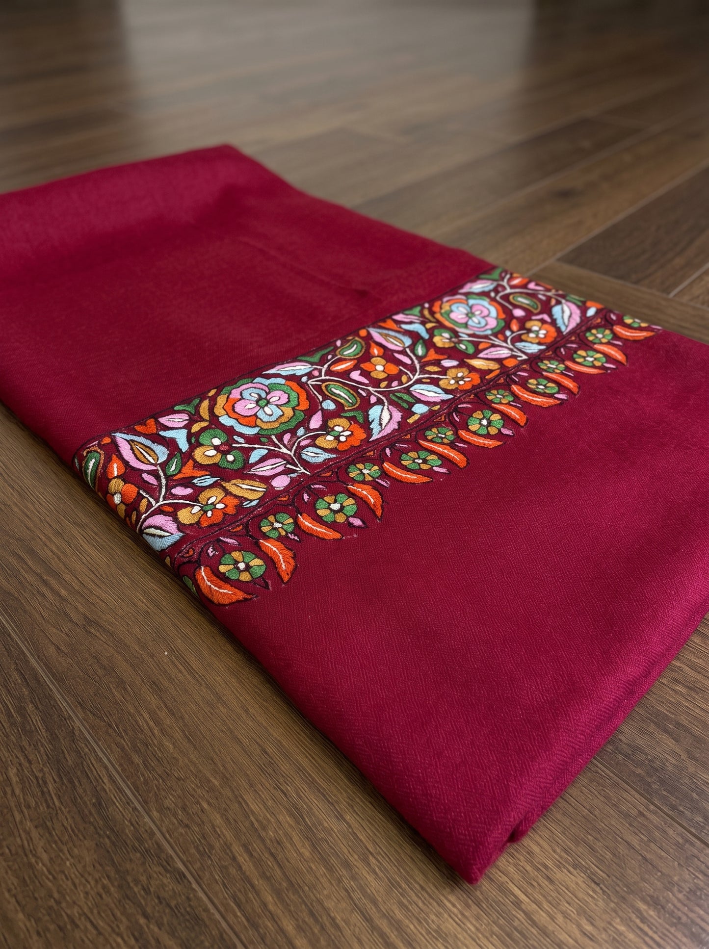 Maroonish Pink Pashmina Embroidered Shawl