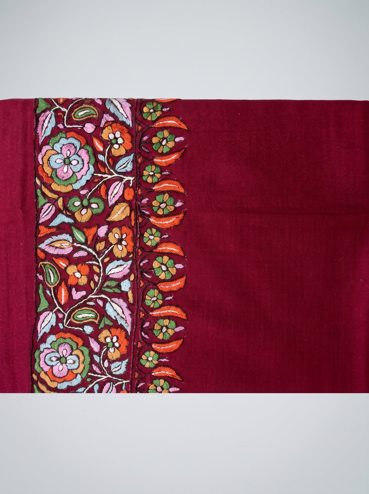 Maroonish Pink Pashmina Embroidered Shawl