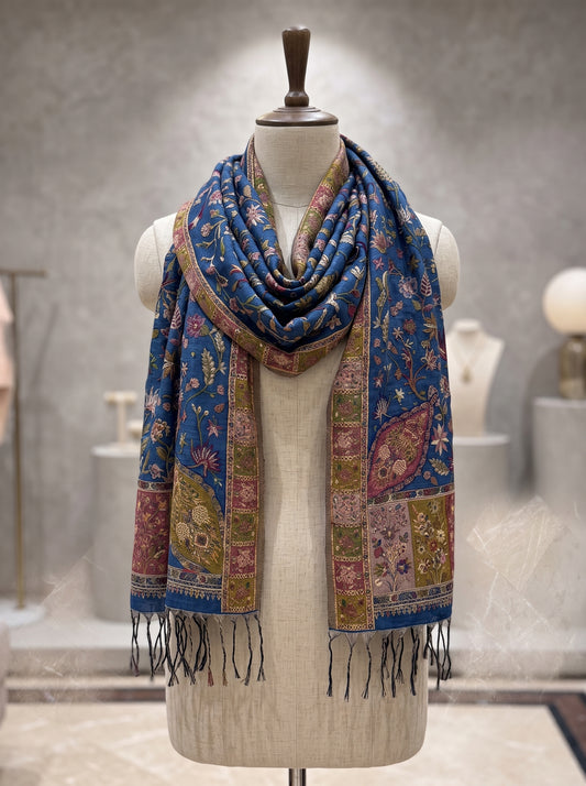 Blue Floral Silk Kaani Scarf