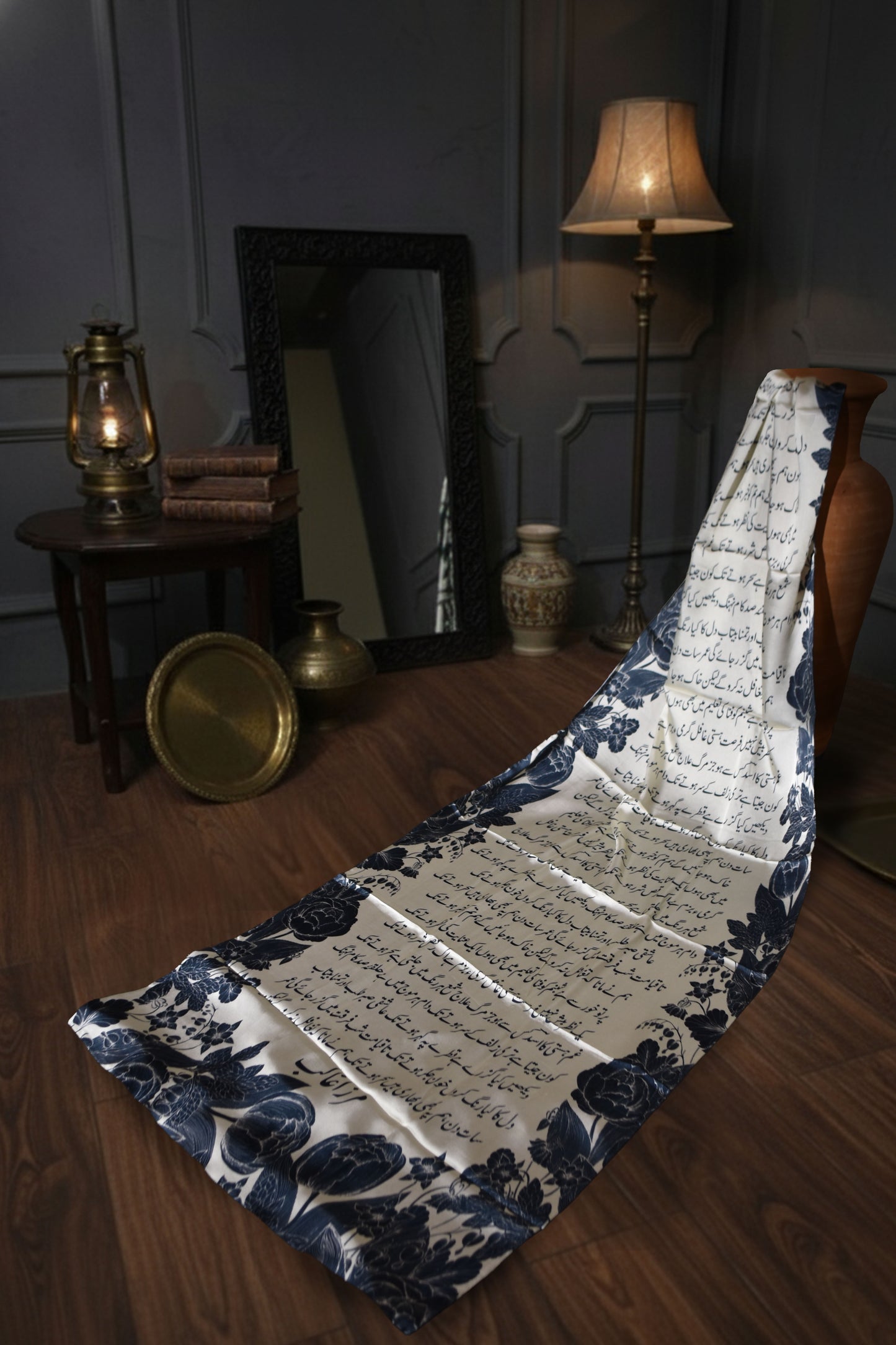 Elegant Manto Black & White Calligraphy Scarf