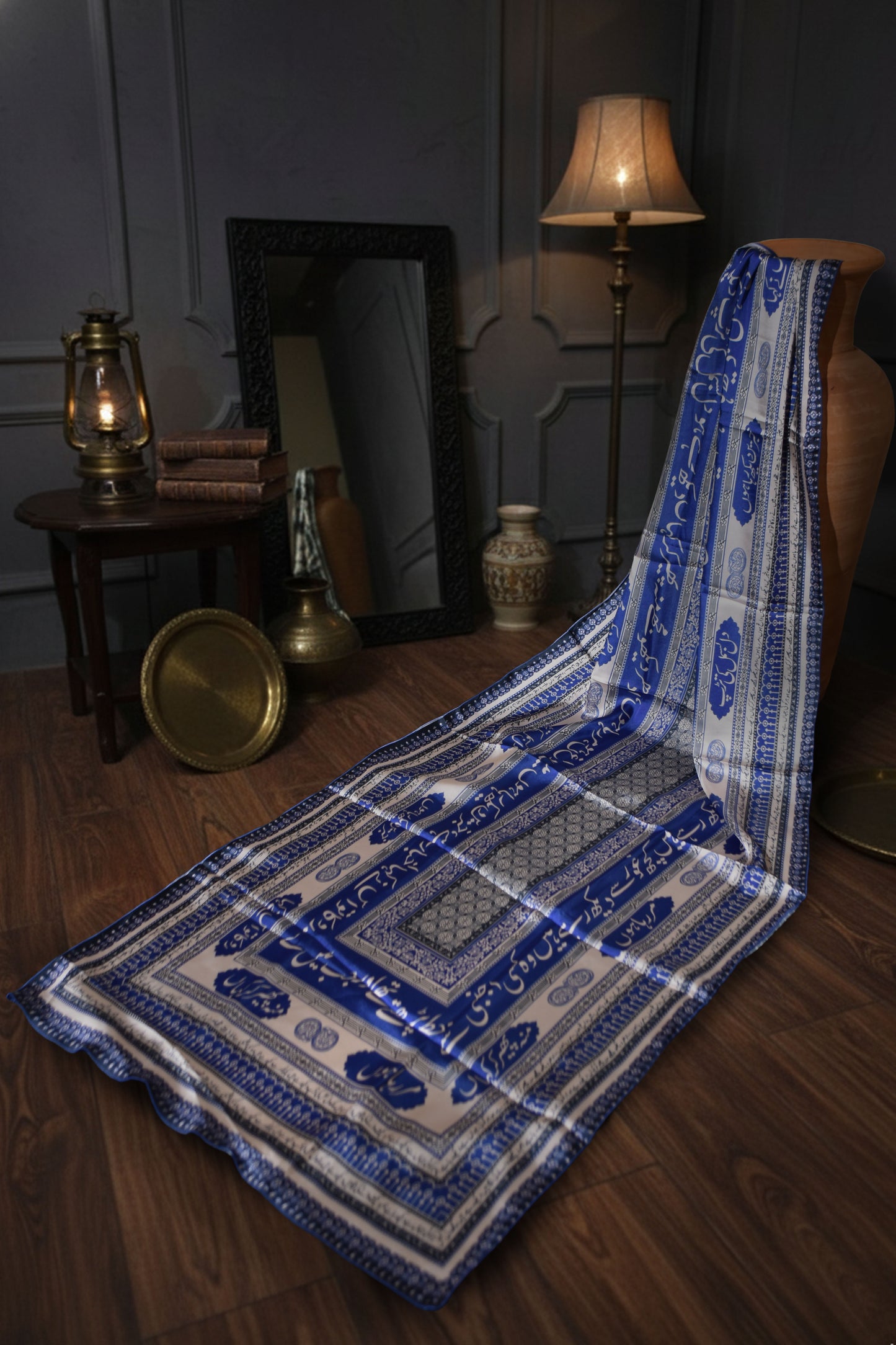 Manto Royal Blue & White Calligraphy Scarf