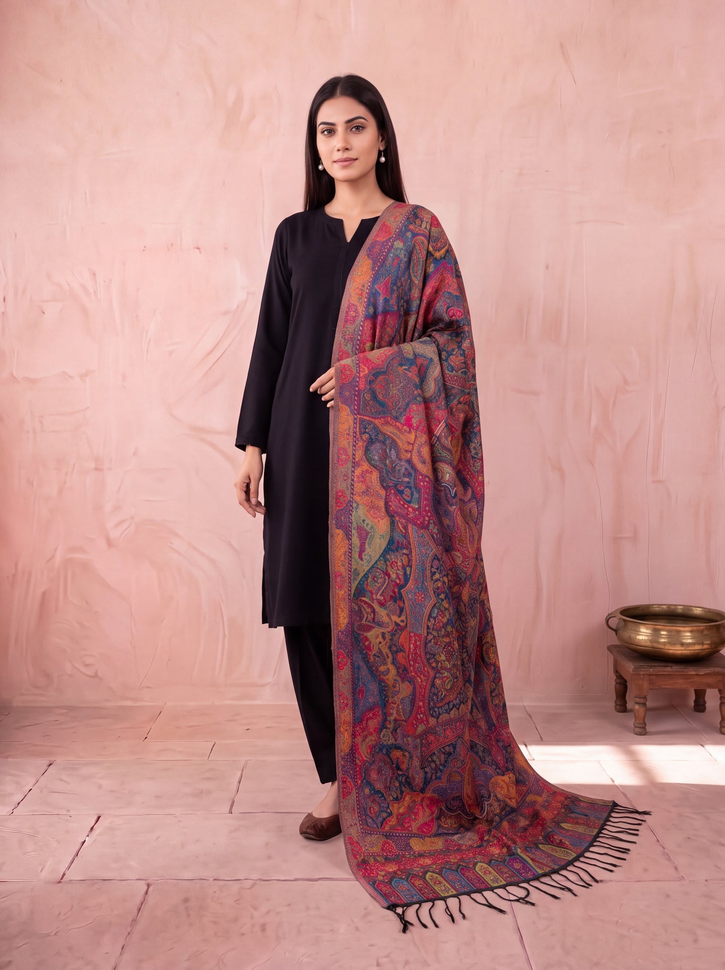 Jewel-Toned Royal Mughal Silk Kaani Dupatta