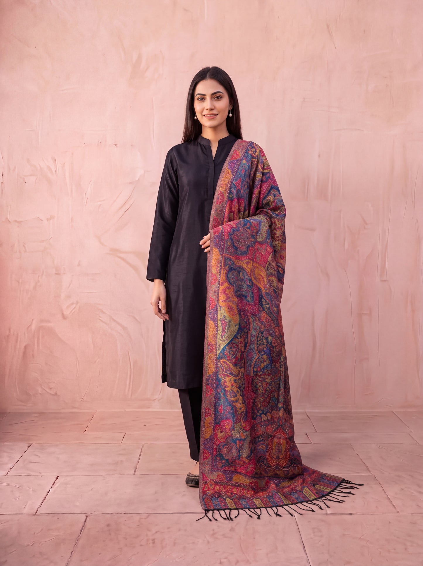 Jewel-Toned Royal Mughal Silk Kaani Dupatta