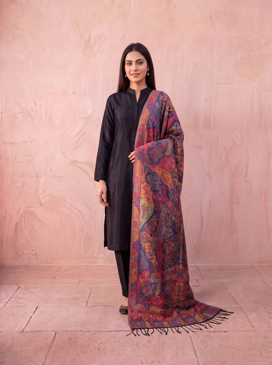 Jewel-Toned Royal Mughal Silk Kaani Dupatta