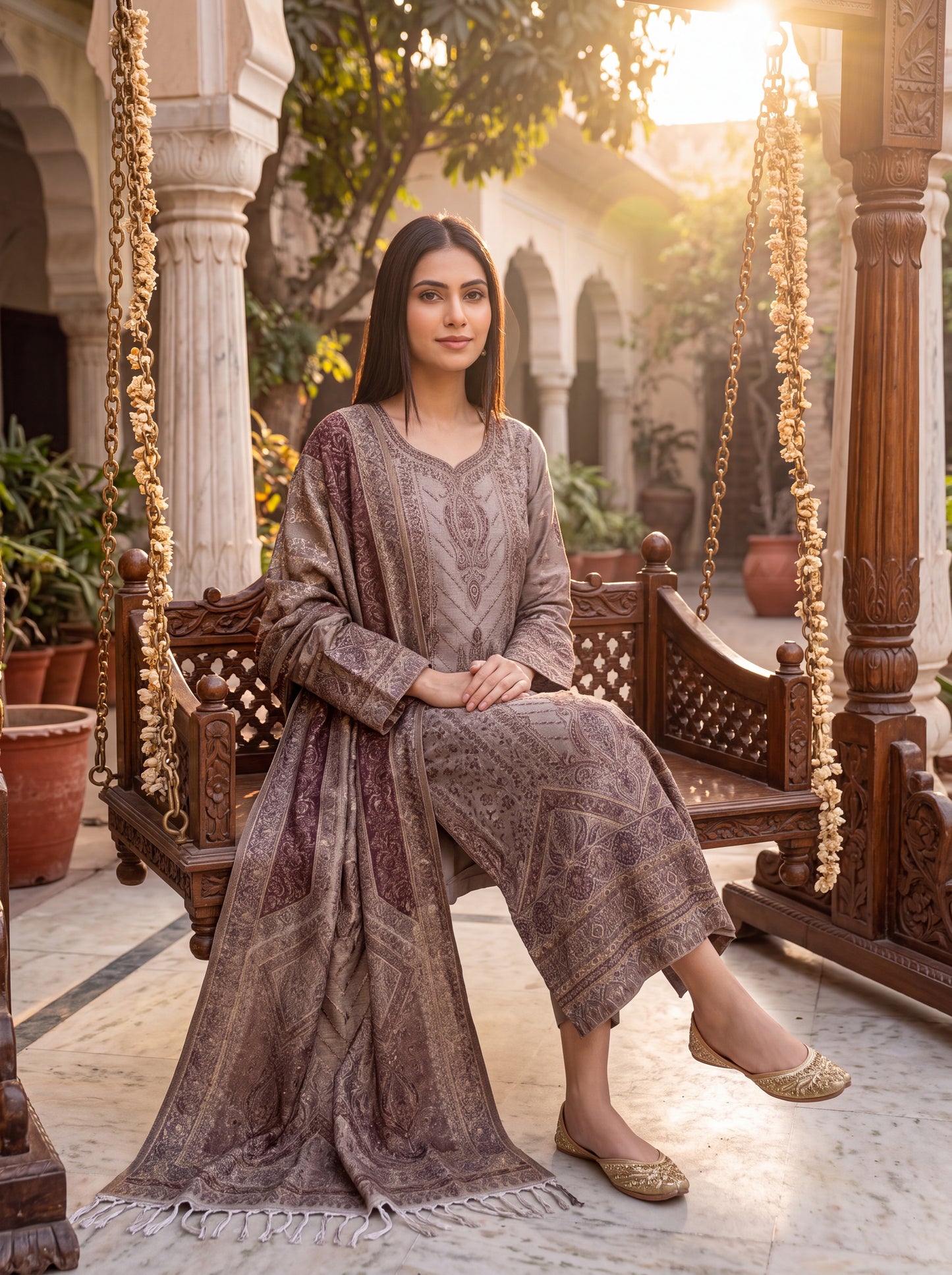 Brown Silk Kaani Suit