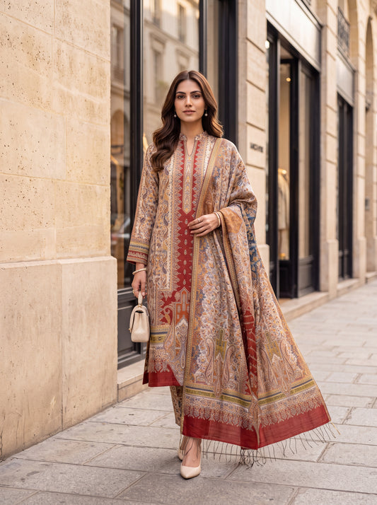 Soft Neutral Beige Silk Kaani Suit