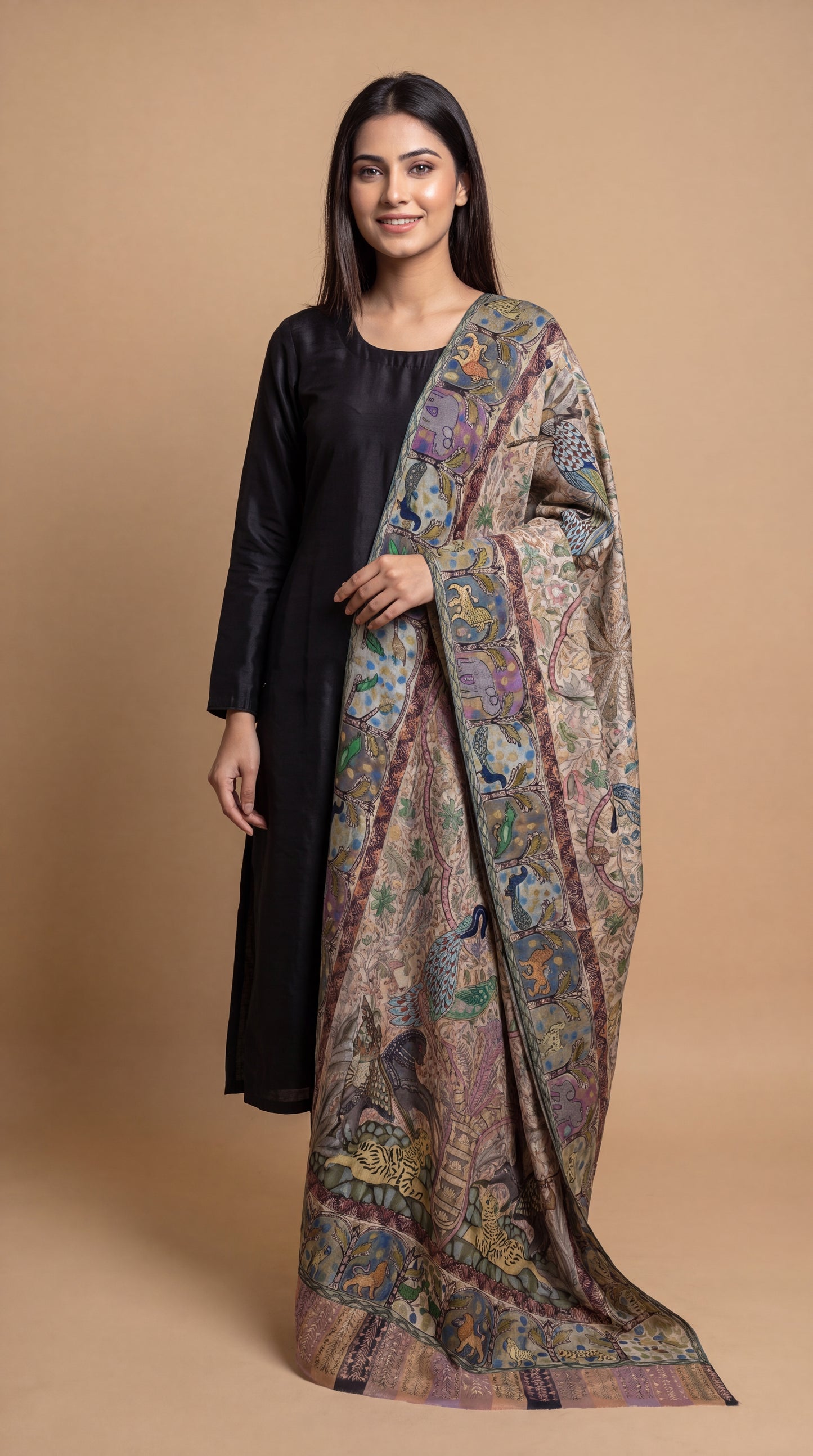 Kalamkari Shikargah Embroidered Shawl