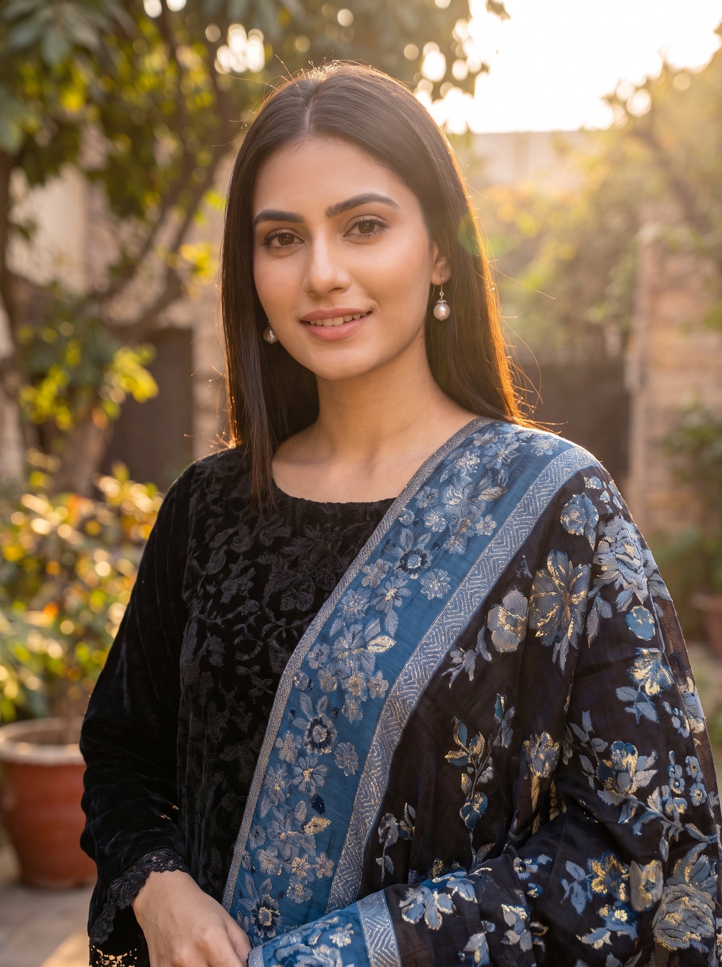 Midnight Blue & Gold Silk Kaani Dupatta