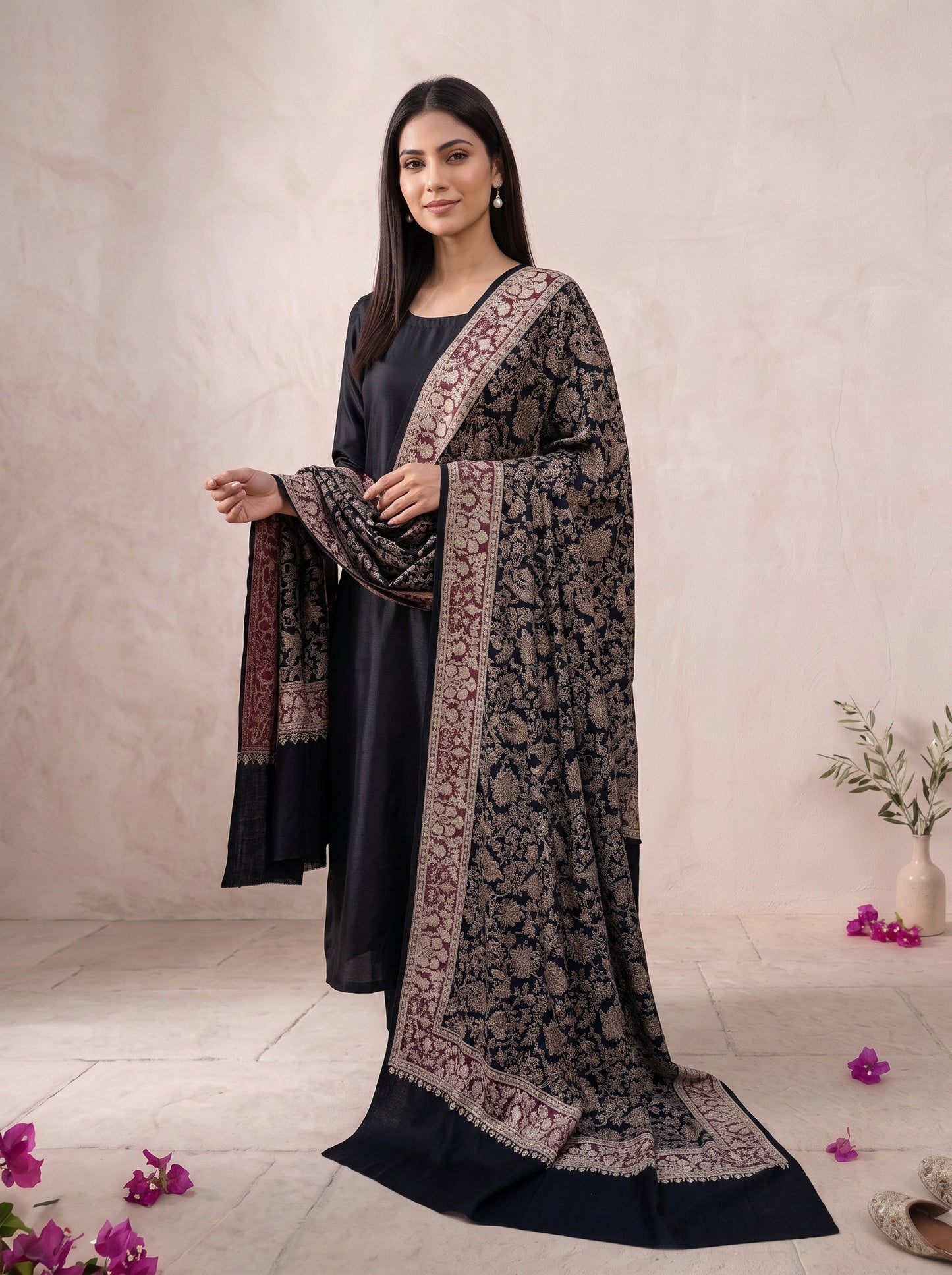 Pashmina Black Jama Shawl