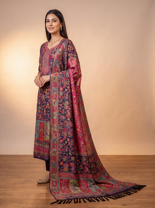 Navy/Purple Silk Kaani Suit