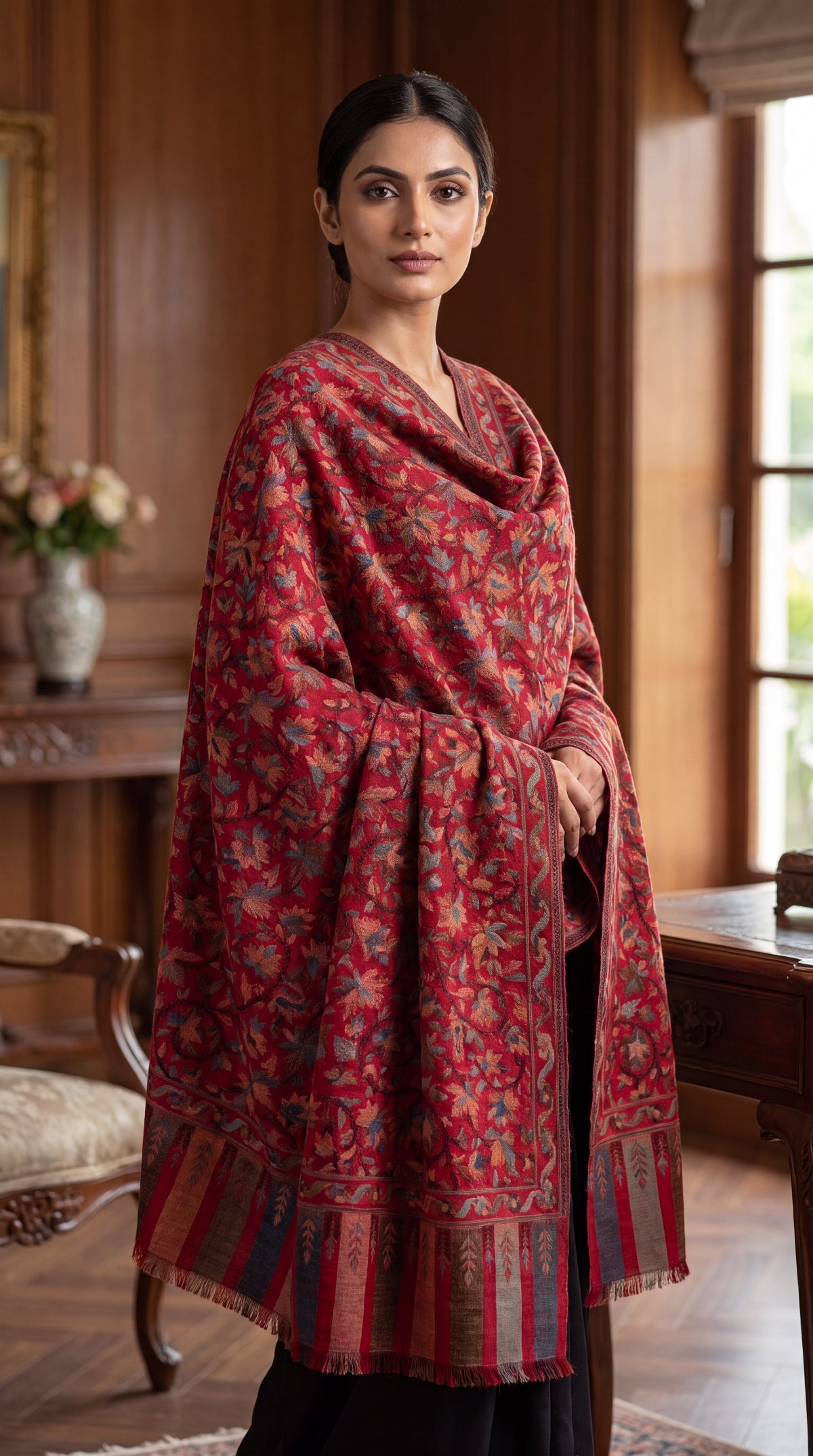 Premium Maroon Kaani Woolen Shawl