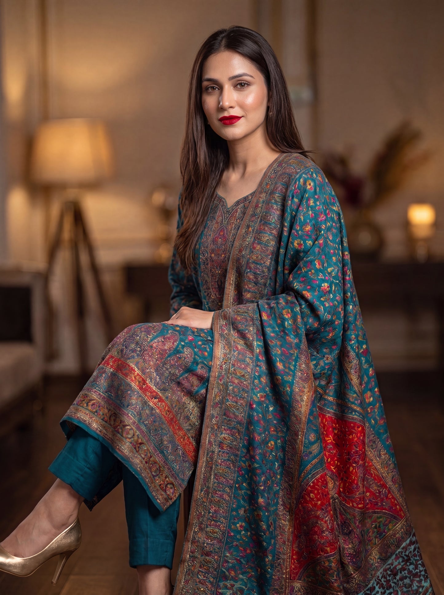 Teal Silk Kaani Suit