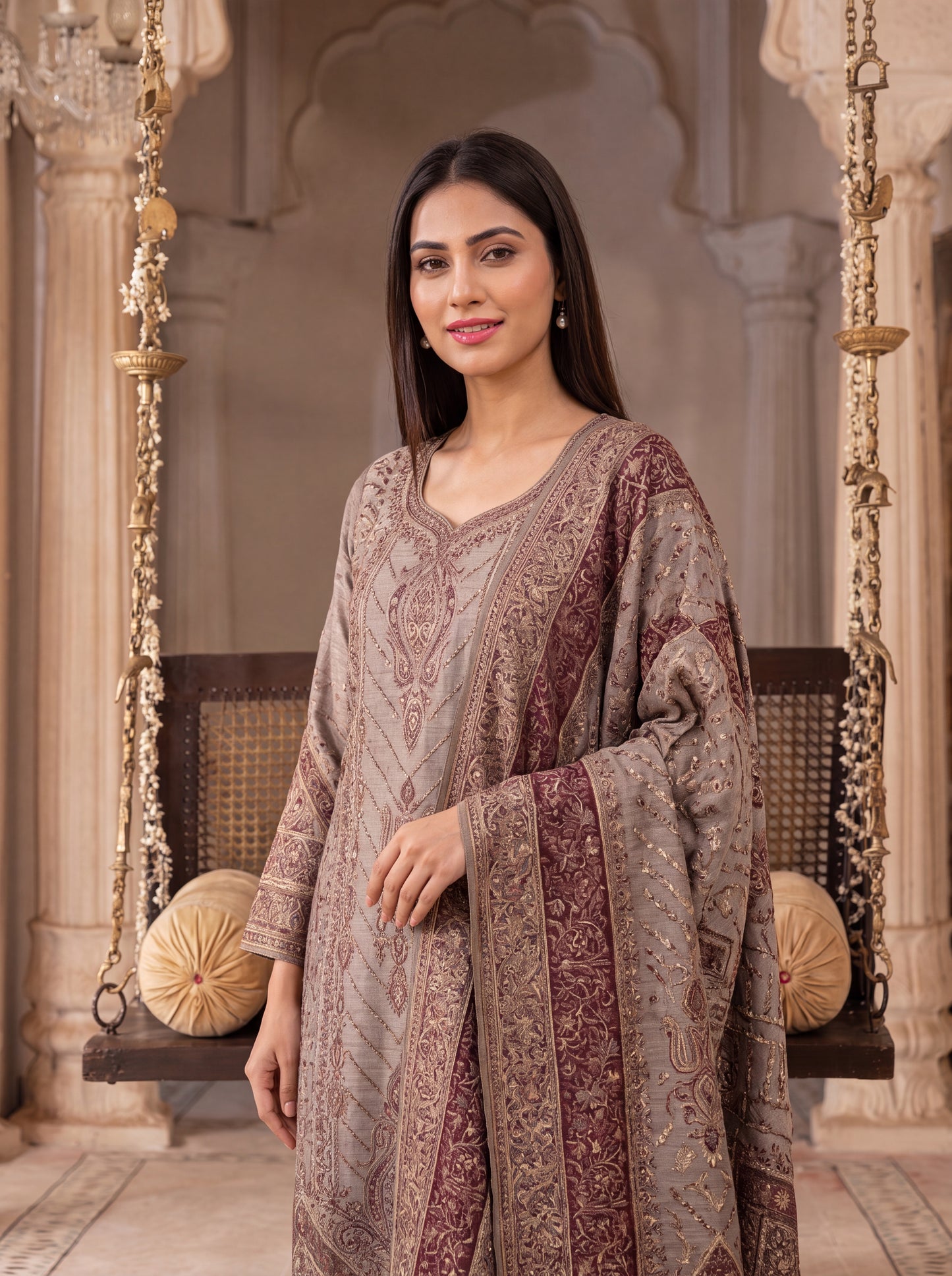 Brown Silk Kaani Suit